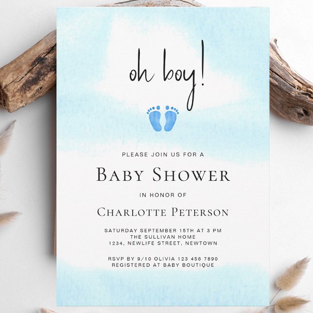 Modern Blue Oh Boy Baby Shower  Invitation (Creator Uploaded)