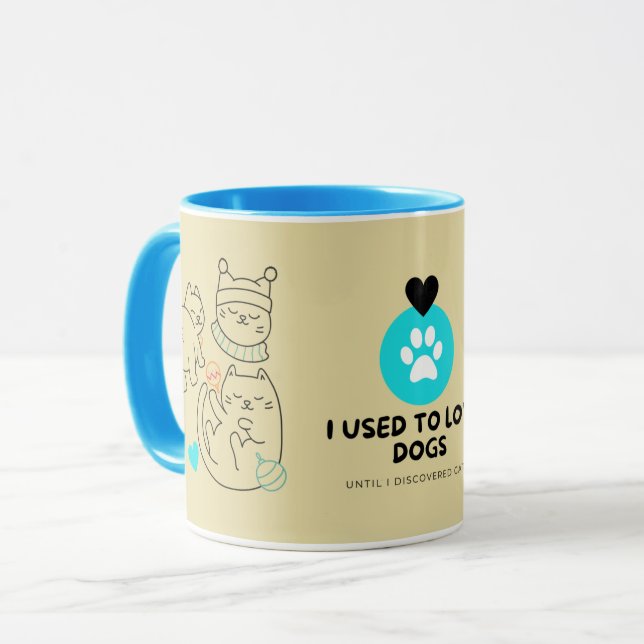 Modern Blue & Olive brown Cat Mug  (Front Left)