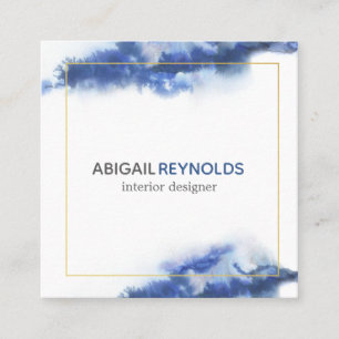 Modern Blue Ombre Marble Professional Square Business Card