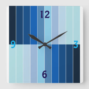 Modern Blue Ombre Striped Geometric Square Wall Clock