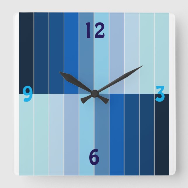 Modern Blue Ombre Striped Geometric Square Wall Clock (Front)
