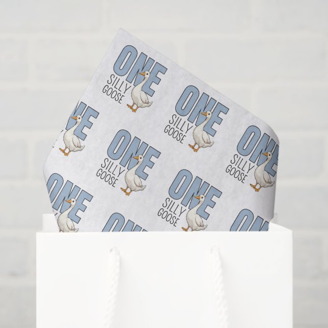 Modern Blue One Silly Goose First Birthday Tissue Paper (Gift Bag)