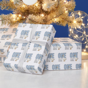Modern Blue One Silly Goose First Birthday Wrapping Paper