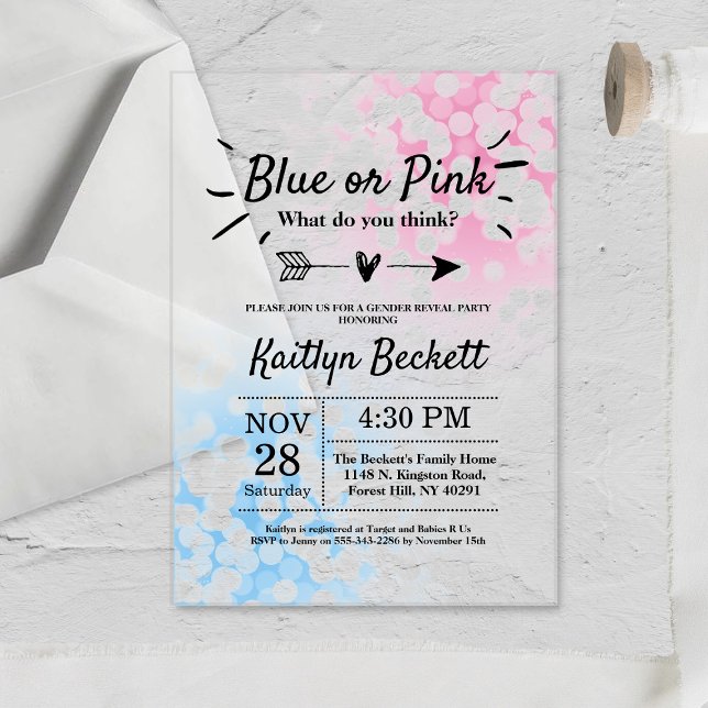 Modern Blue Or Pink? Gender Reveal Party Acrylic Invitations (Creator Uploaded)