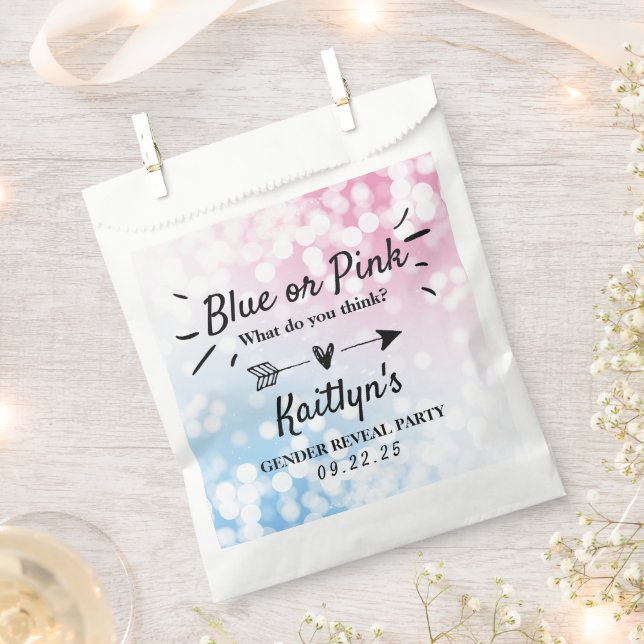 Modern Blue Or Pink? Gender Reveal Party Favour Bag (Clipped)