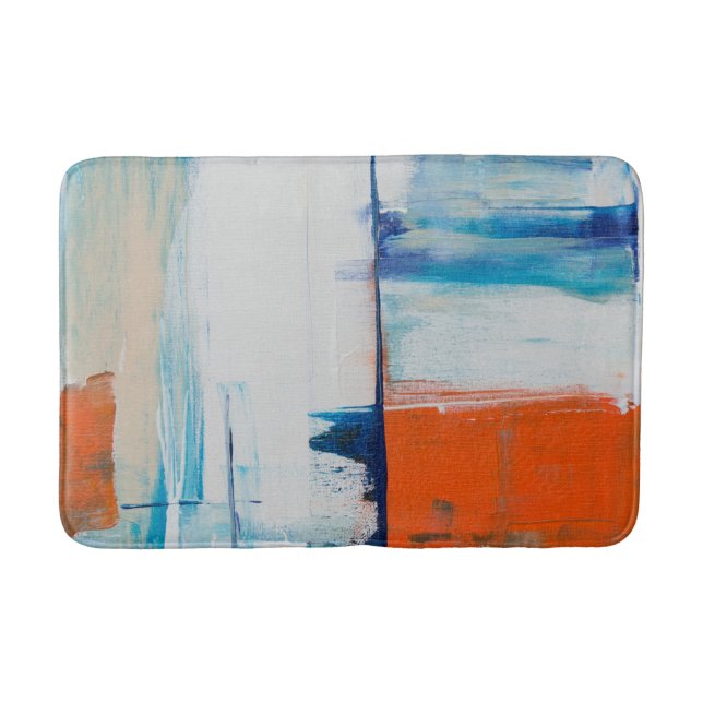 Modern Blue Orange Abstract Art Bath Mat (Front)