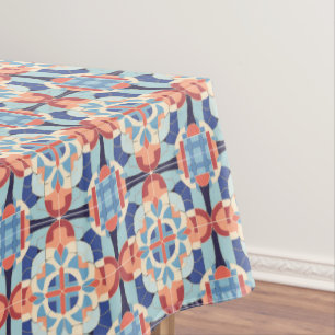 Modern Blue Orange Graphic Tile Pattern Tablecloth