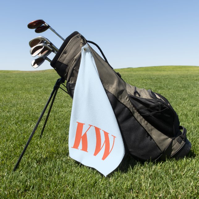 Modern Blue Orange Monogram Initials Personalised Golf Towel (Green)