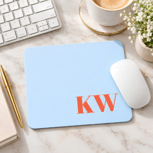 Modern Blue Orange Monogram Initials Personalised Mouse Pad