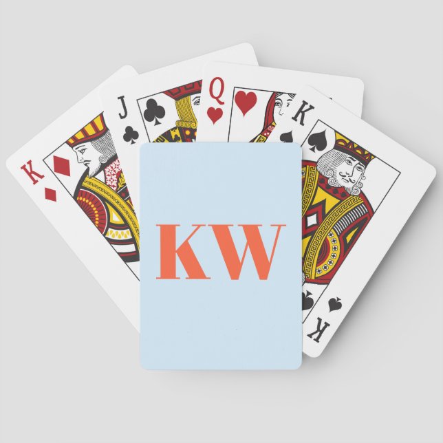 Modern Blue Orange Monogram Initials Personalised Playing Cards (Back)