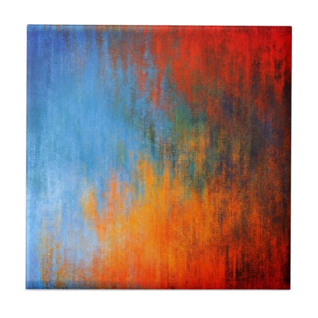 Modern Blue Orange Red Abstract Art   Ceramic Tile (Front)