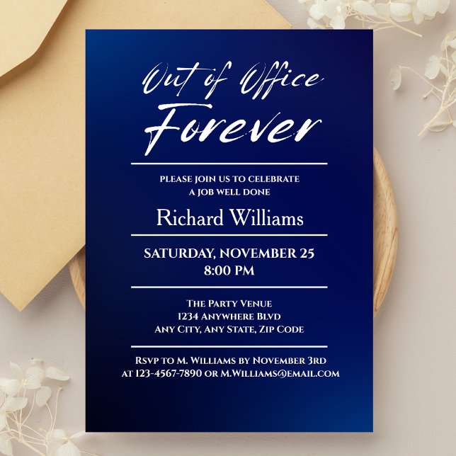 Modern Blue Out of Office Themed Retirement Party Invitation (Creator Uploaded)