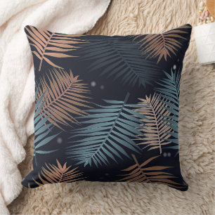 Modern Blue Palm Leaves Tropical Jungle Pattern Cushion