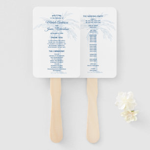 Modern Blue Palm Tropical Beach Wedding Program Hand Fan