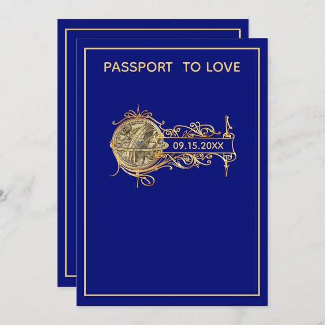 Modern Blue Passport Wedding Invitation (Front/Back)