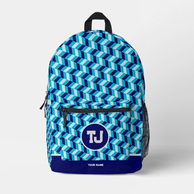 Modern Blue Pattern Back to School  Printed Backpack (Front)