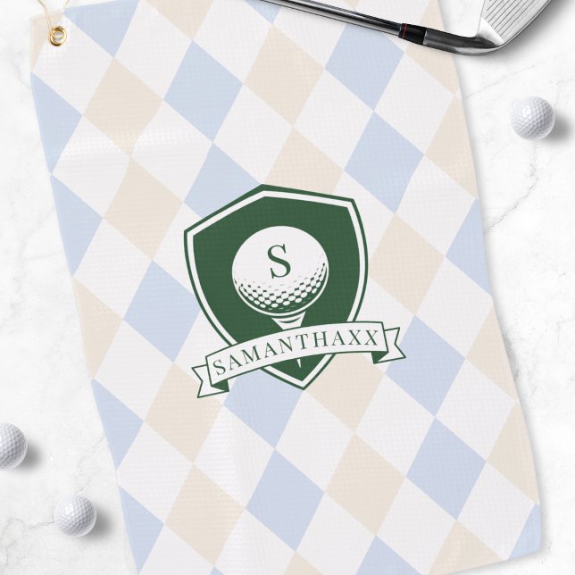 Modern Blue Pattern Green Golf Ball Name Monogram Towel (Modern Blue Pattern Green Golf Ball Name Monogram Towel)
