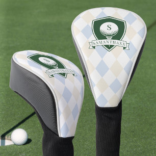 Modern Blue Pattern Green Golfer Name Monogram Golf Head Cover