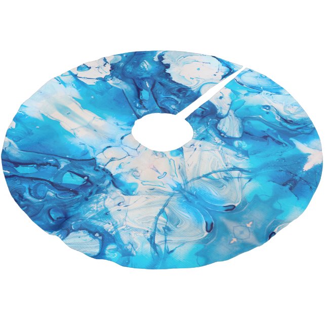 Modern Blue Pattern Swirl Christmas Holiday Brushed Polyester Tree Skirt (Angled)