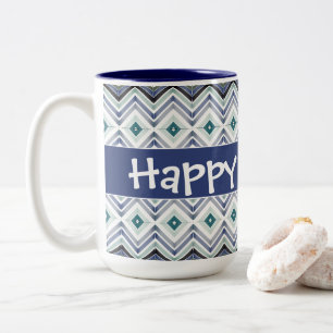 Modern Blue Patterned  Two-Tone Coffee Mug