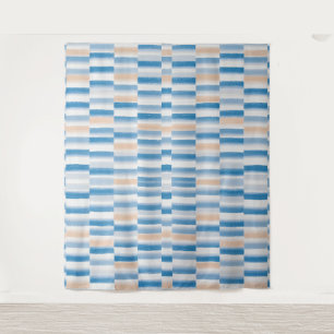 Modern Blue Peach Watercolor Striped Tapestry