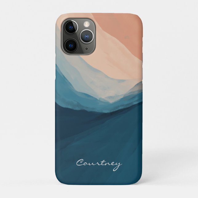 Modern Blue Personalised Add Your Name Case-Mate iPhone Case (Back)