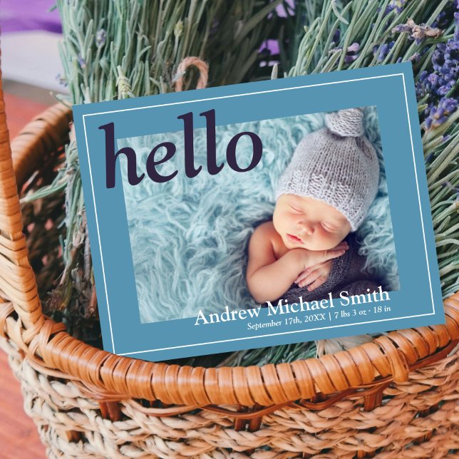 Modern Blue Photo Birth Announcement Postcard (Creator Uploaded)