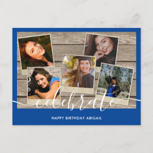 Modern Blue Photo Collage Birthday Card