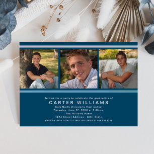 Modern Blue Photo Collage Graduation Party Invitation