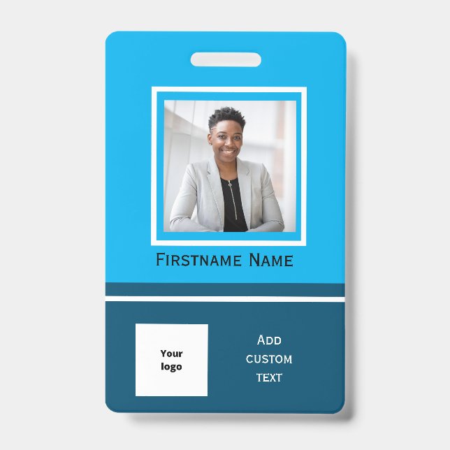 Modern blue photo employee  badge ID employee card (Front)