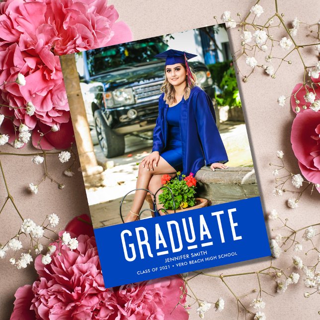 Modern Blue Photo Girl's Graduation Party  Announcement (Creator Uploaded)