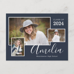 Modern Blue Photo Graduation Party Postcard
