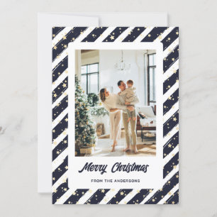 Modern Blue Photo Merry Christmas Holiday Card