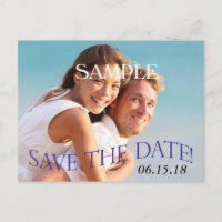 Modern Blue Photo Template Save the Date Wedding
