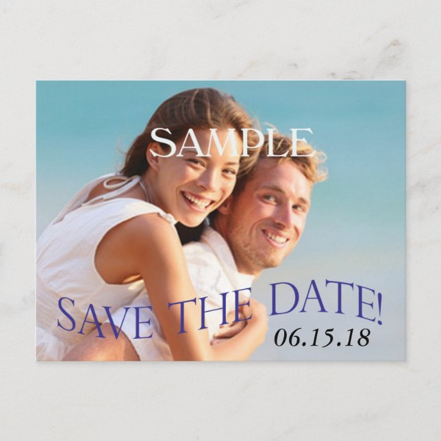 Modern Blue Photo Template Save the Date Wedding (Front)