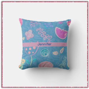 Modern Blue Pink and Purple Floral Tulip Cushion