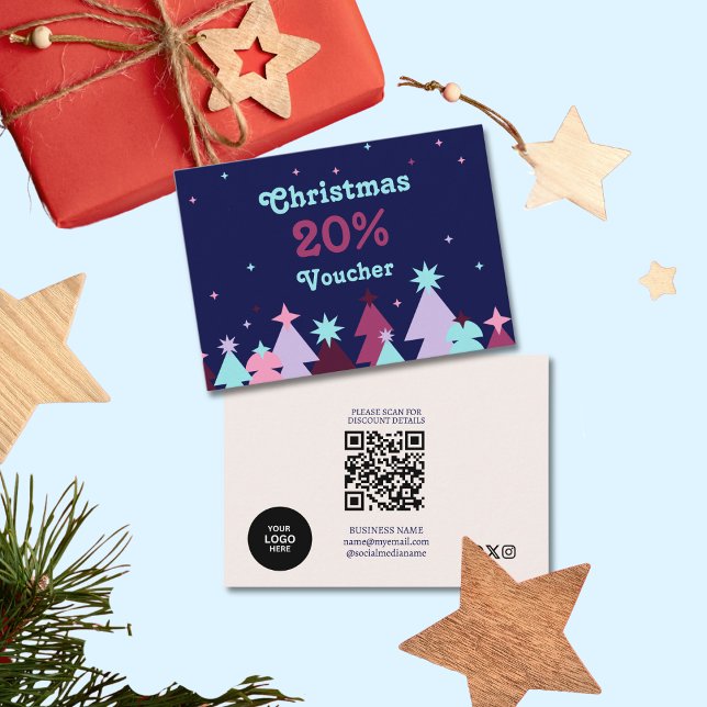 Modern Blue Pink Business Christmas   Discount Card (Creator Uploaded)