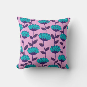 Modern Blue Pink flowers pattern  Cushion
