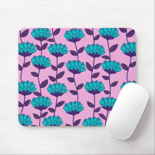 Modern Blue Pink flowers pattern Mouse Pad