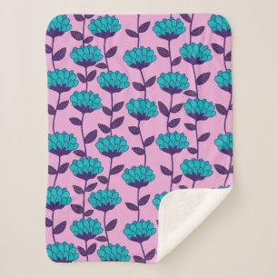Modern Blue Pink flowers pattern  Sherpa Blanket