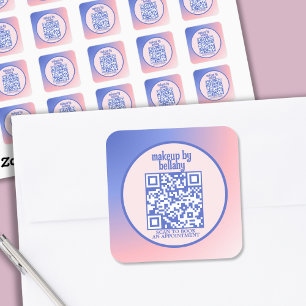 Modern Blue Pink Gradient Monogram Makeup Artist Square Sticker