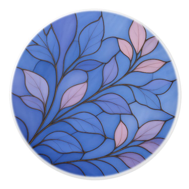Modern Blue Pink Leaf Ceramic Pull (Front)