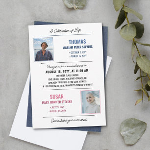 Modern Blue Pink Life Celebration Double Memorial Invitation