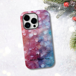 Modern Blue Pink Ombre Glitter Monogrammed Chic Case-Mate iPhone 14 Pro Case