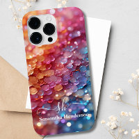 Modern Blue Pink Pastel Ombre Glitter Monogrammed 