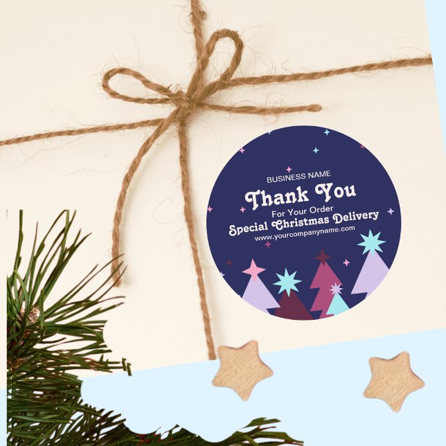 Modern Blue Pink Thank You Christmas Delivery  Classic Round Sticker (Creator Uploaded)