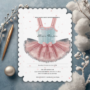 Modern Blue & Pink Tutu Glitter Baby Shower Invitation