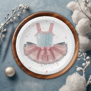 Modern Blue & Pink Tutu Glitter Baby Shower Paper Plate