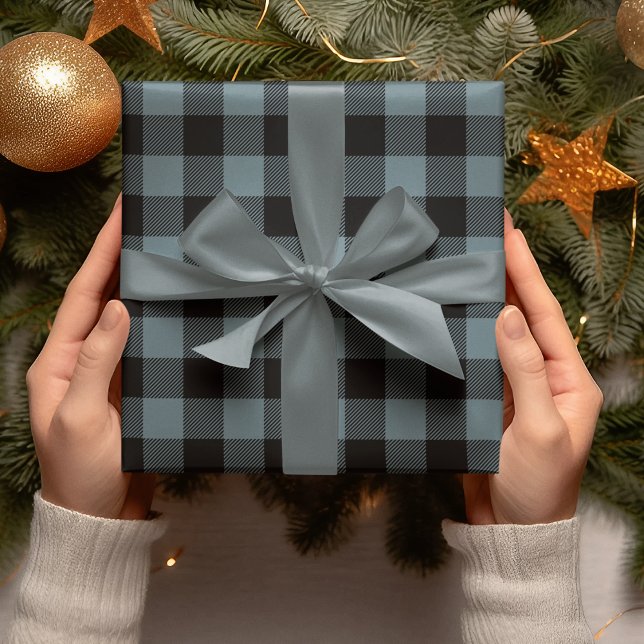 Modern Blue Plaid Christmas Wrapping Paper (Creator Uploaded)