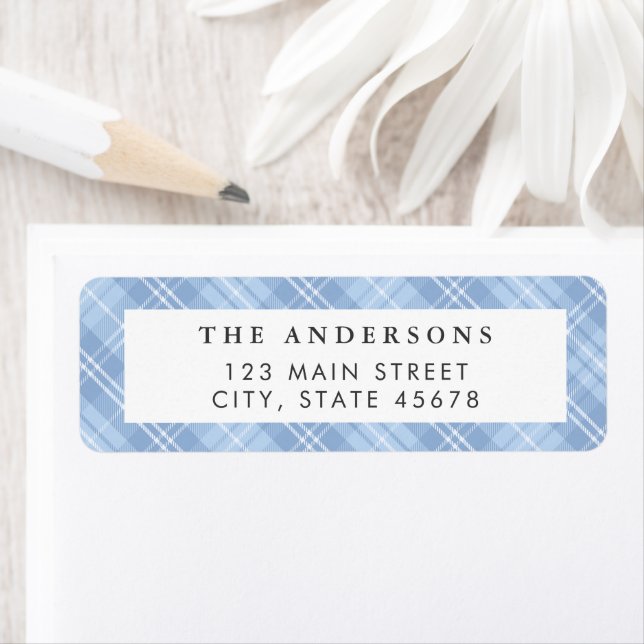 Modern Blue Plaid Return Address Label (Insitu)